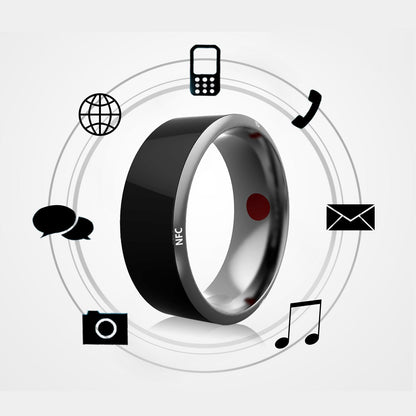 Smart black multifunctional NFC ring with high-tech features.