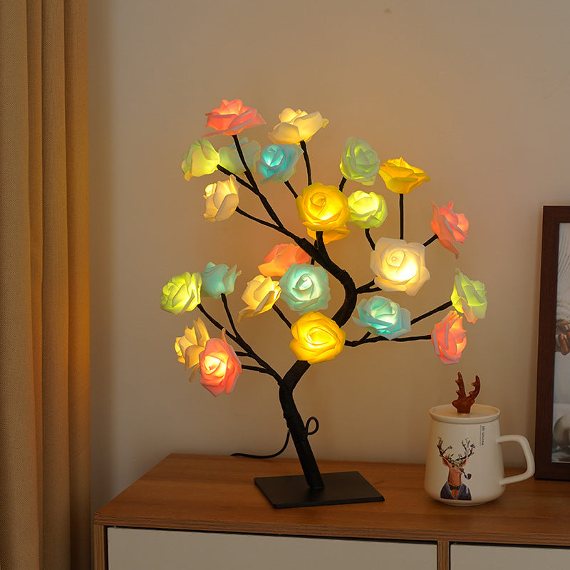 LED Rose Tree Cherry Blossom Christmas Lights on a table.