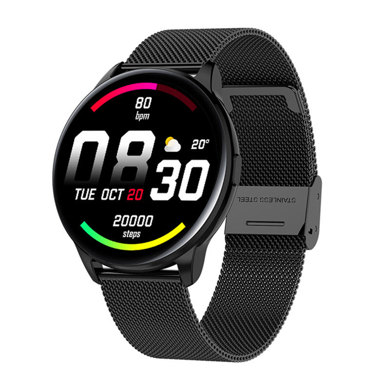 Y90 Smart Watch with black strap displaying time and health metrics on screen