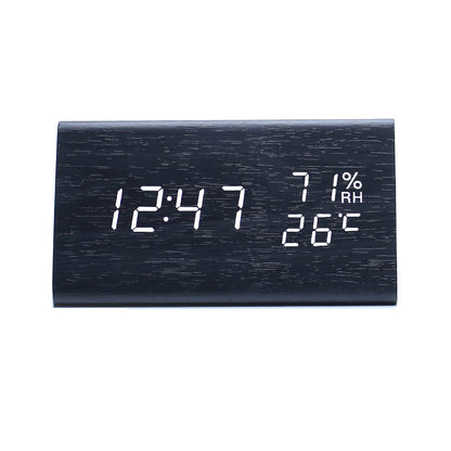 Electronic Alarm Clock Multifunctional Digital Display Temperature And Humidity Time Wood