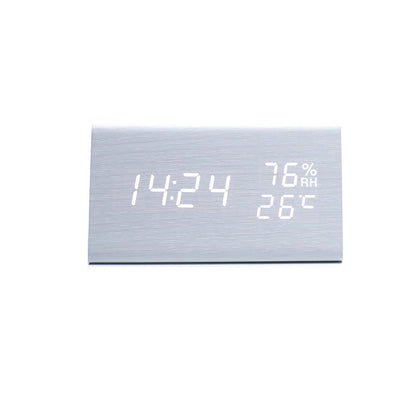 Electronic Alarm Clock Multifunctional Digital Display Temperature And Humidity Time Wood