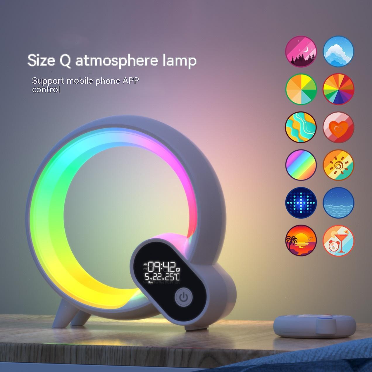 Sunrise alarm clock with Bluetooth audio and colorful atmosphere light.